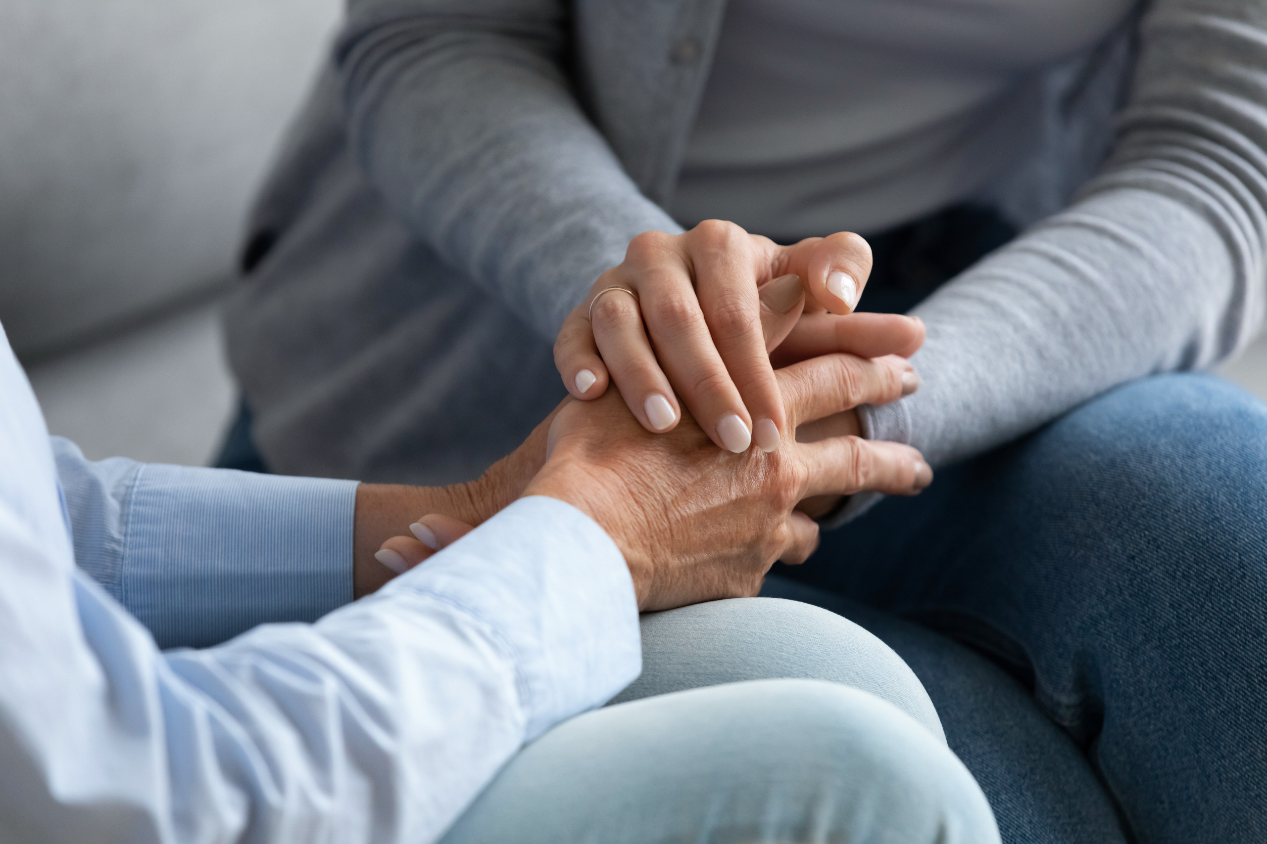 Young,Woman,Granddaughter,Daughter,Hold,Old,Female,Hand,Of,Mother